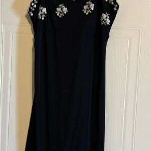 & Other Stories Black Maxi Dress with Pink and Green Floral Embroidery